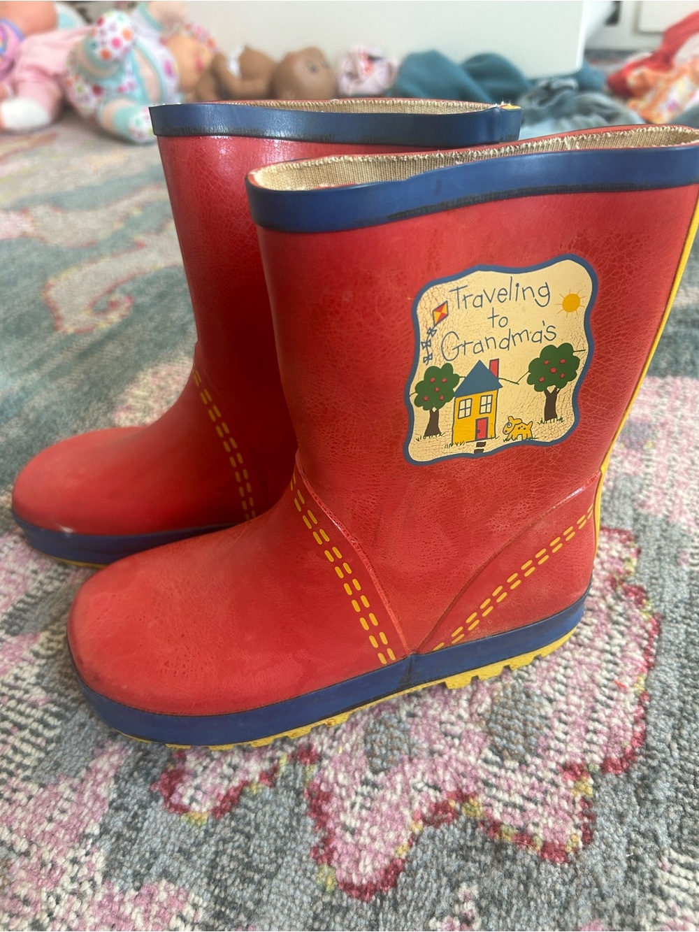 Kids' Red 'Traveling to Grandma's' Rain Boots vintage